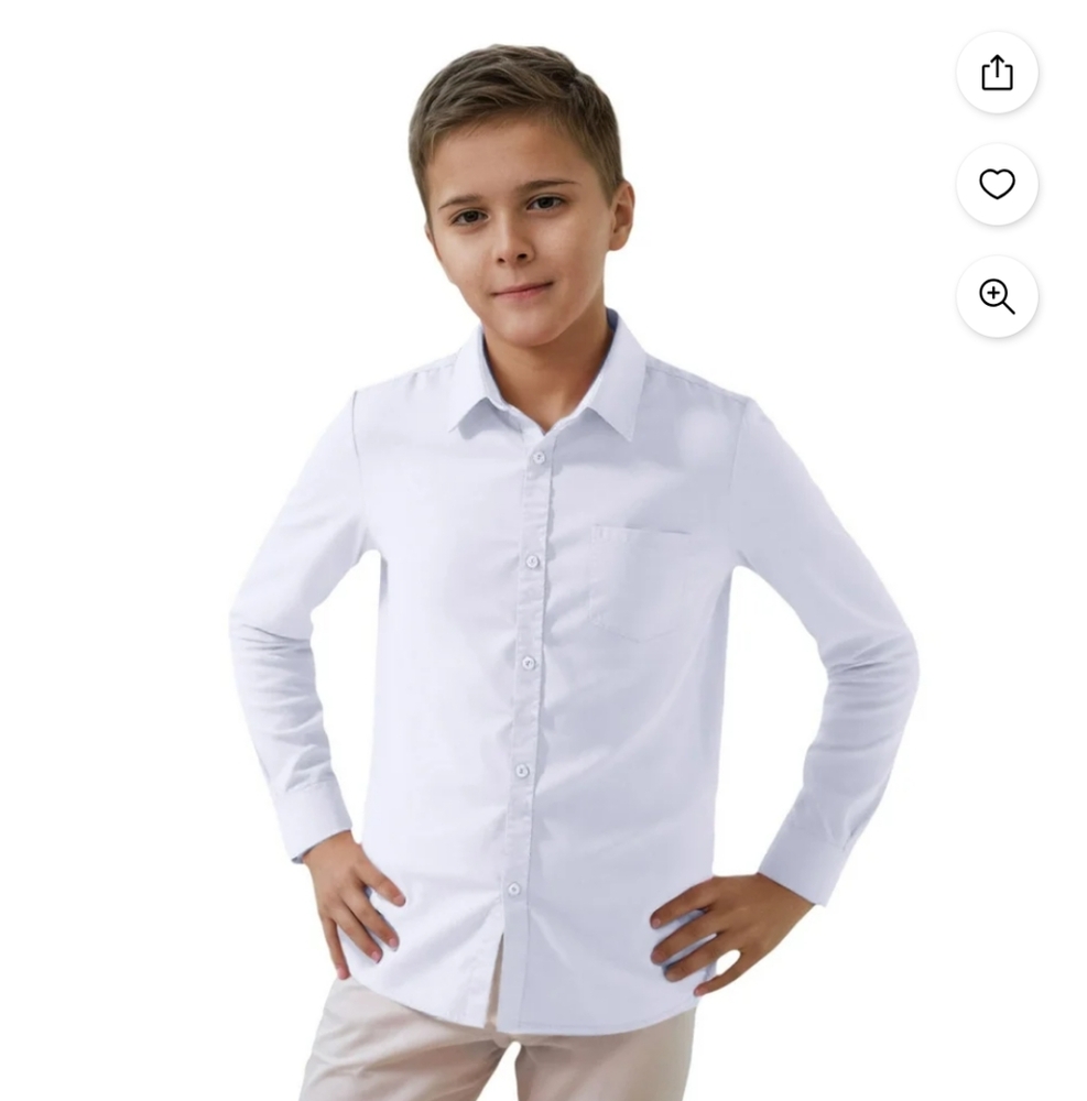 Lot of 3-Amazon Essentials Boys ,White Button Down Shirt,Size 8, New .